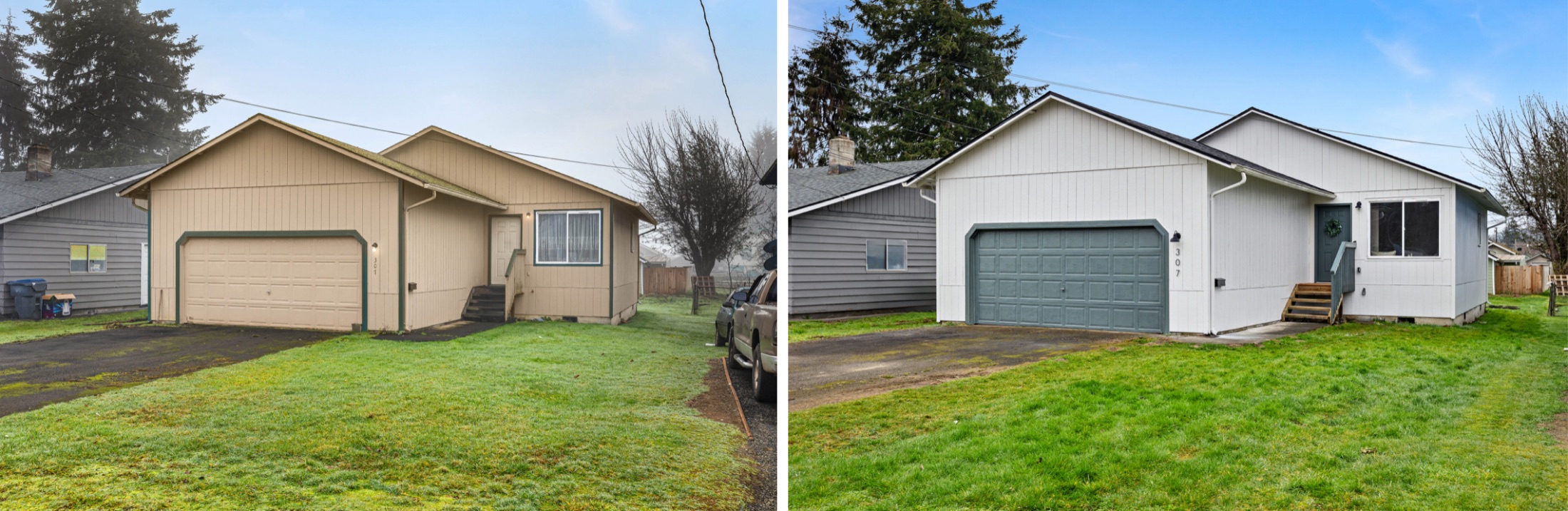 307 E Curtis — living and kitchen before/after