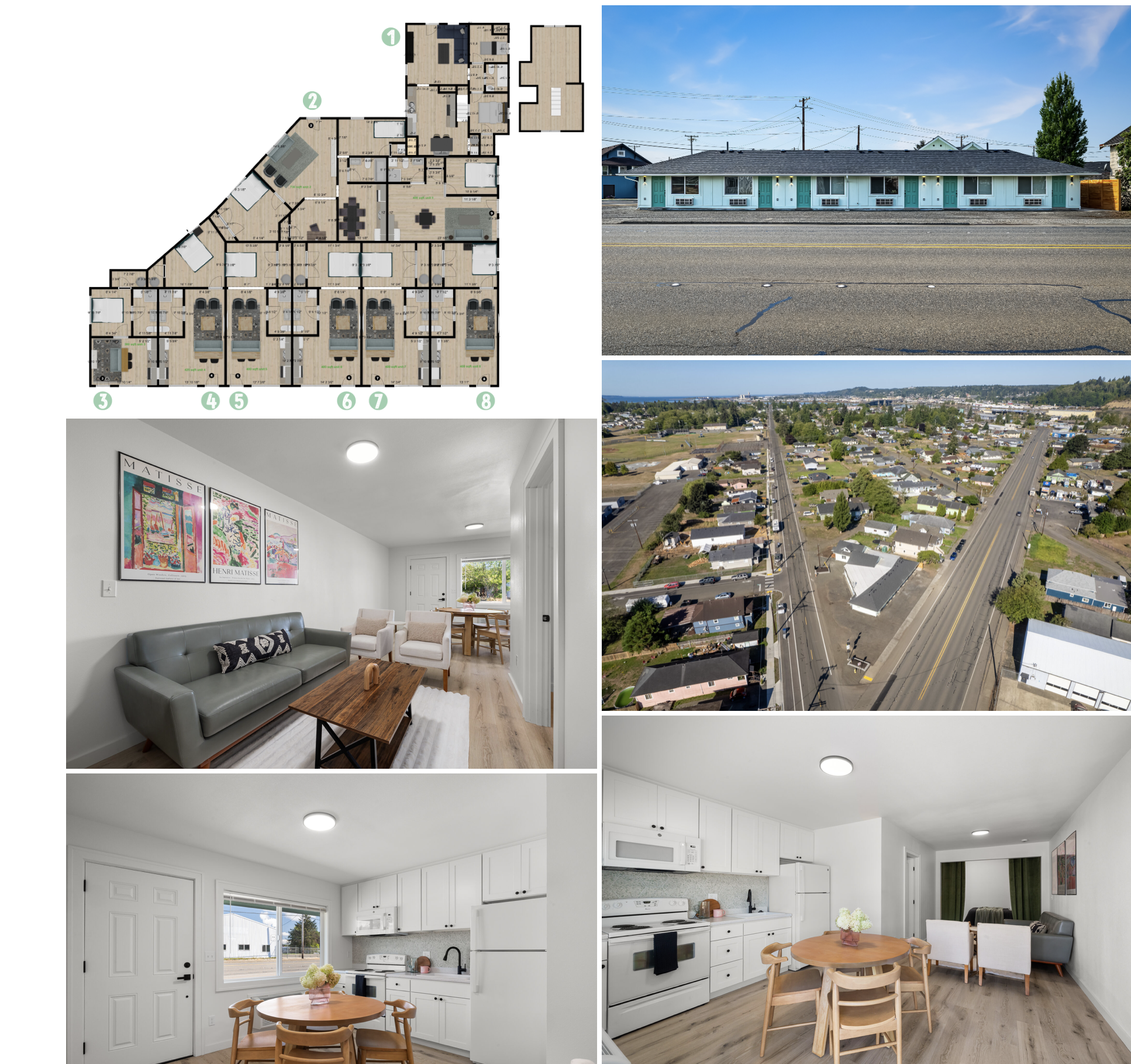 S West Blvd Apts — unit interiors, floor plan, and aerial views